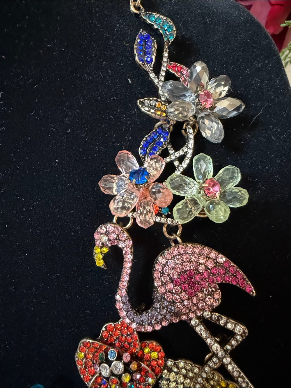 Natasha Couture Multicolor Crystal Floral & Flamingo Statement Necklace - Picture 5 of 11